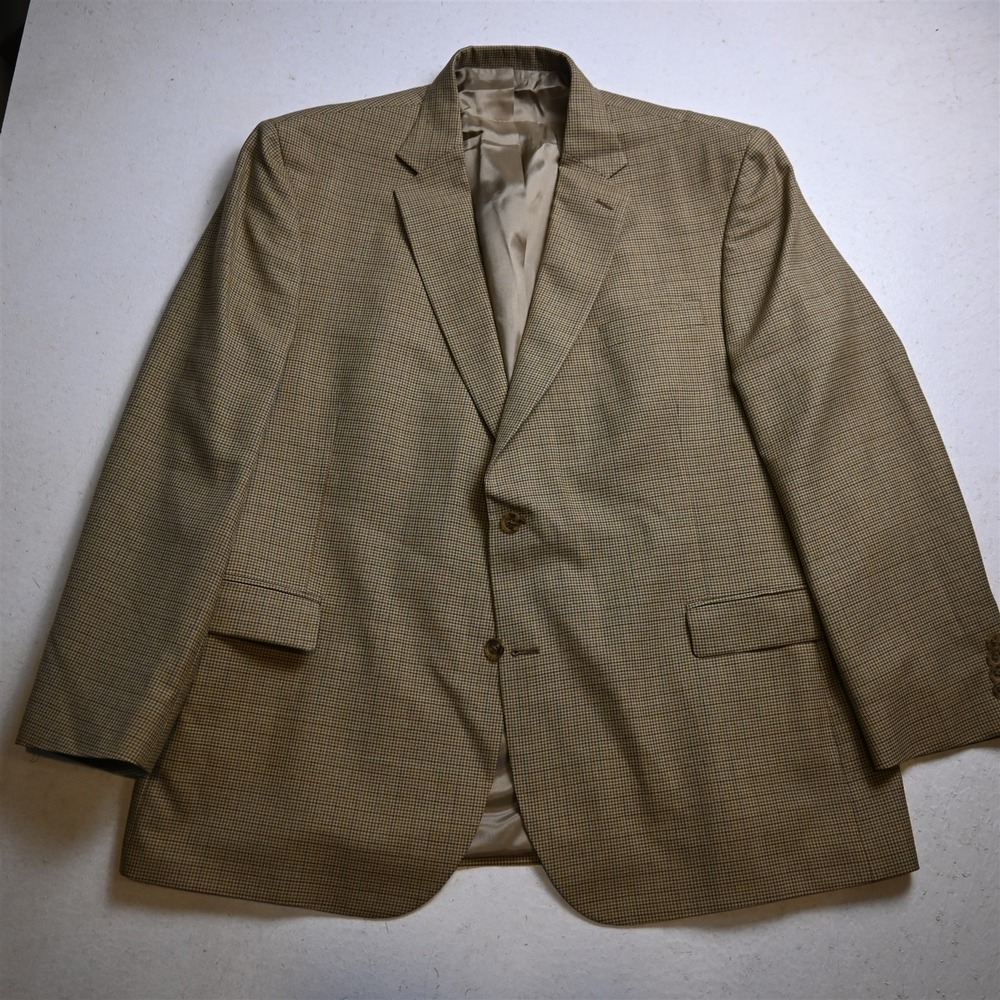 Versini 50L Beige Houndstooth Check Wool Mens Blazer Suit Jacket Sport Coat